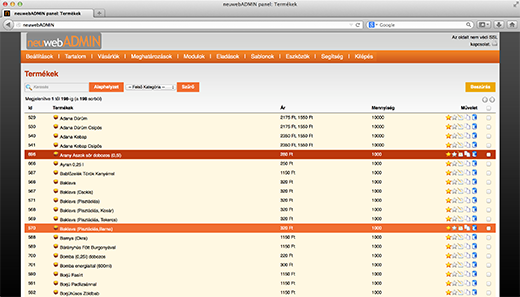neuwebADMIN: egyszerű és gyors termék kezelés